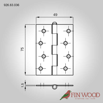 1840 Butt hinge, removable pin, 75 x 49 mm 926.83.036 Hafele #CraftedForLife