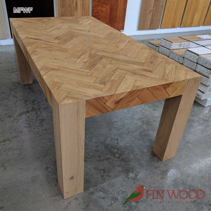 Dining table made from engineered oak parquet - furniture elements #CraftedForLife