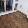 Herringbone flooring with border and tramline by Fin Wood Ltd London #CraftedForLife