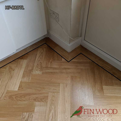 Herringbone flooring with border and tramline by Fin Wood Ltd London #CraftedForLife