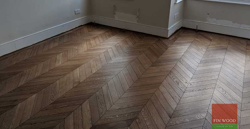 Beautiful Dark Oak Chevron Parquet Wooden Floor Fitted With A Single Row Border #CraftedForLife