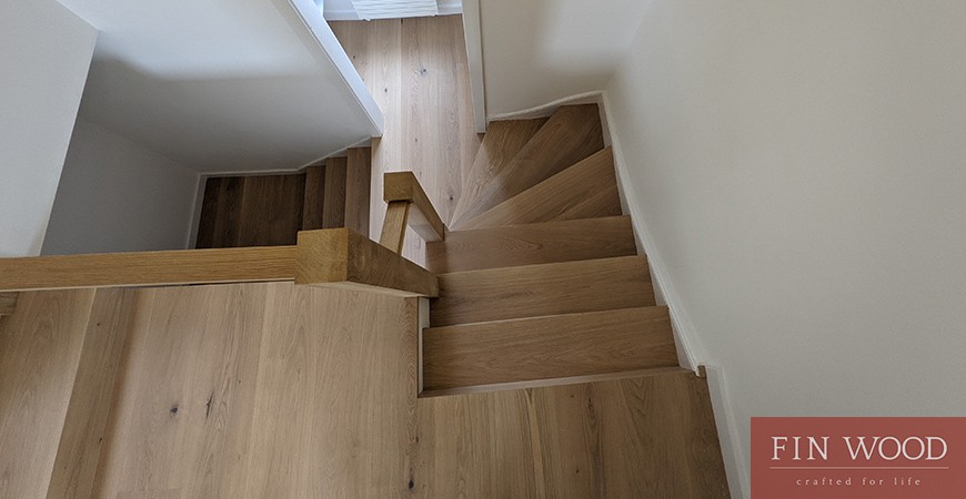 A split level top floor flat transformed by wide engineered oak boards and waterfall stair cladding, Finsbury Park N4 #CraftedForLife